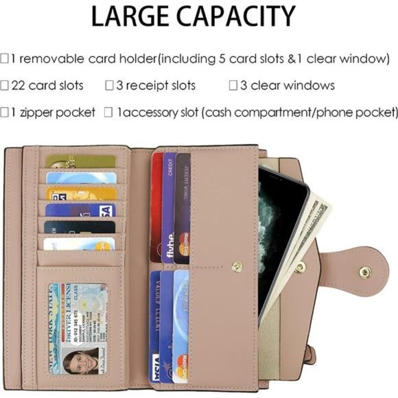 Womens RFID Blocking Large Capacity Luxury Waxed Genuine Leather Clutch Wallet - Picture 3 of 6